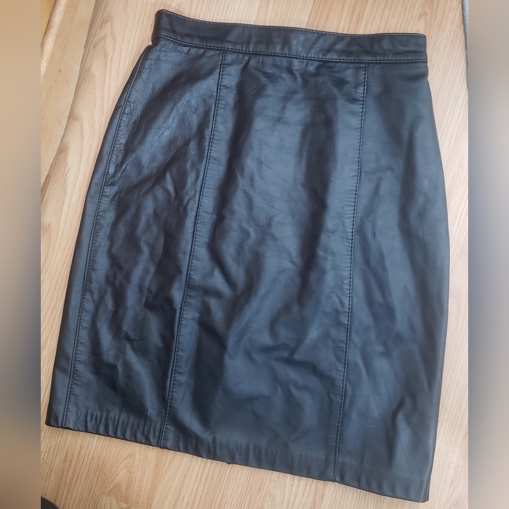 Vintage Black Genuine Leather Mini Skirt